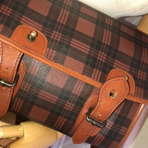 RALPH LAUREN Brown Red Tartan Plaid Crossbody Messenger Saddle Shoulder Bag - Picture 16 of 17